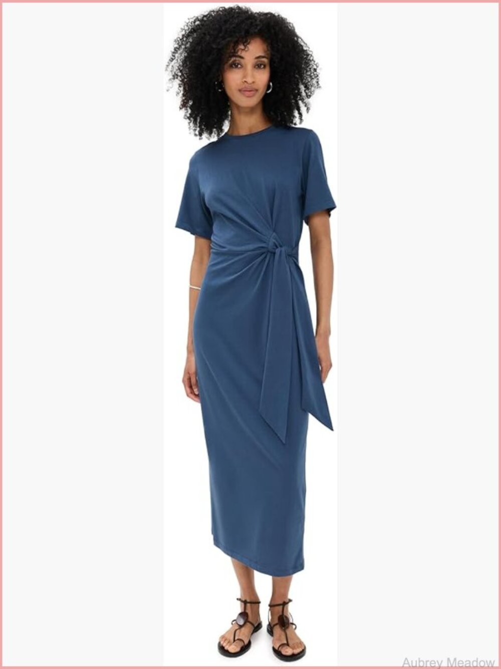 Wrap Midi Dress - Stretch Jersey, Crew Neck, Short Sleeves - Picture 1 of 6